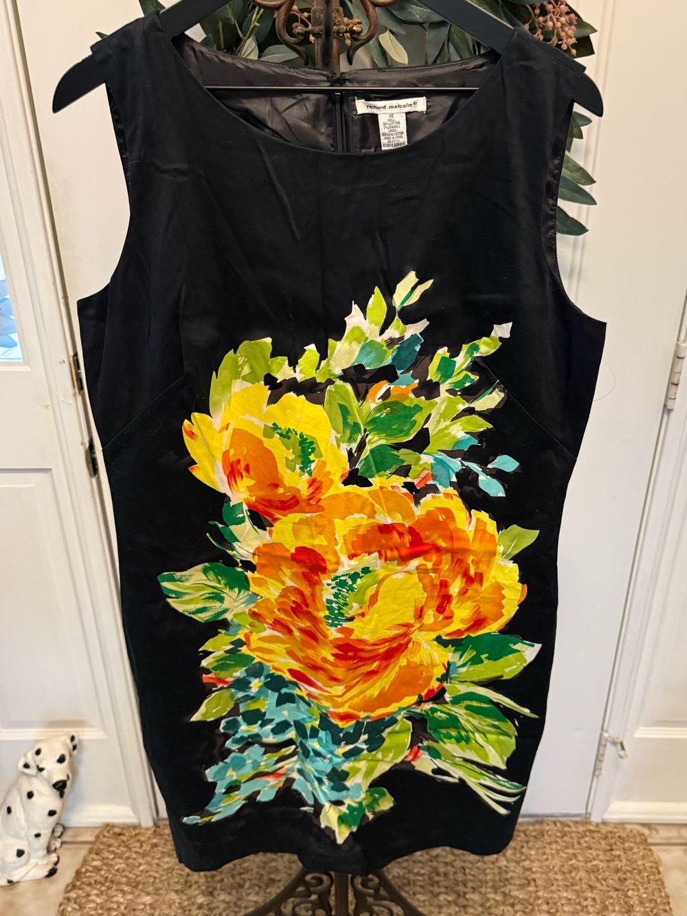 NWOT Richard Malcolm Vibrant Floral Print Sleeveless Shift Sheath Midi Dress 14